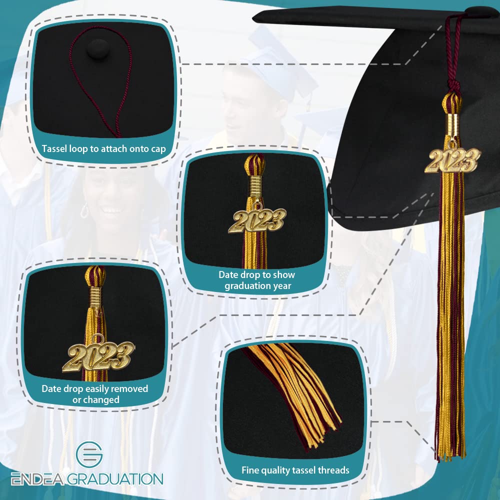 Endea Graduation Endea Graduation Mixed Double Color Tassel with Gold Date Drop Maroon Gold 2023 - View 3 of 6