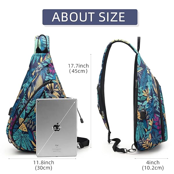 TurnWay TurnWay Water-Proof Sling Bag Crossbody Backpack Shoulder Bag with USB Charging Port for Travel Hiking Cycling Camping Palma Leaf - View 5 of 9