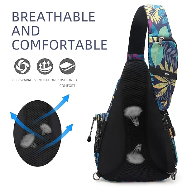 TurnWay TurnWay Water-Proof Sling Bag Crossbody Backpack Shoulder Bag with USB Charging Port for Travel Hiking Cycling Camping Palma Leaf - View 6 of 9
