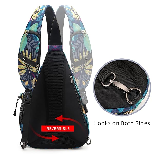 TurnWay TurnWay Water-Proof Sling Bag Crossbody Backpack Shoulder Bag with USB Charging Port for Travel Hiking Cycling Camping Palma Leaf - View 7 of 9