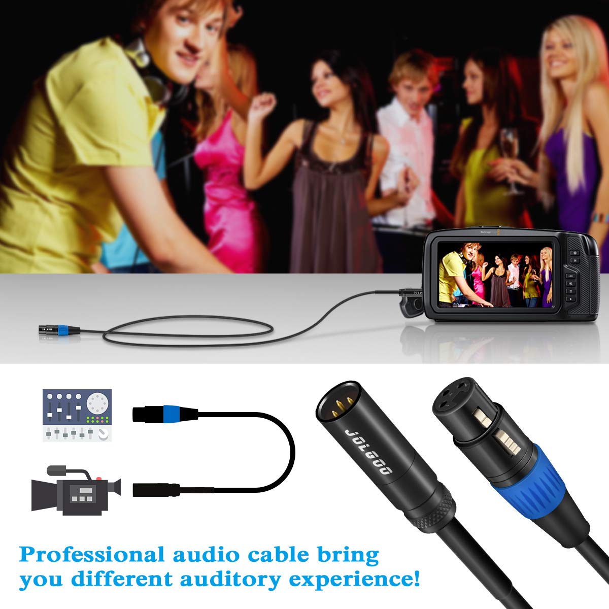 JOLGOO JOLGOO 6.6ft Mini XLR Male to XLR Female Adapter Cable for BMPCC 4K 6K Video Assist Sharp 8K Rode Mic Pro Plus - View 3 of 7