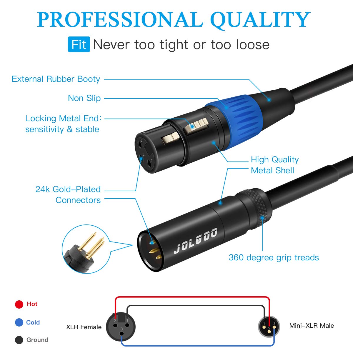 JOLGOO JOLGOO 6.6ft Mini XLR Male to XLR Female Adapter Cable for BMPCC 4K 6K Video Assist Sharp 8K Rode Mic Pro Plus - View 5 of 7