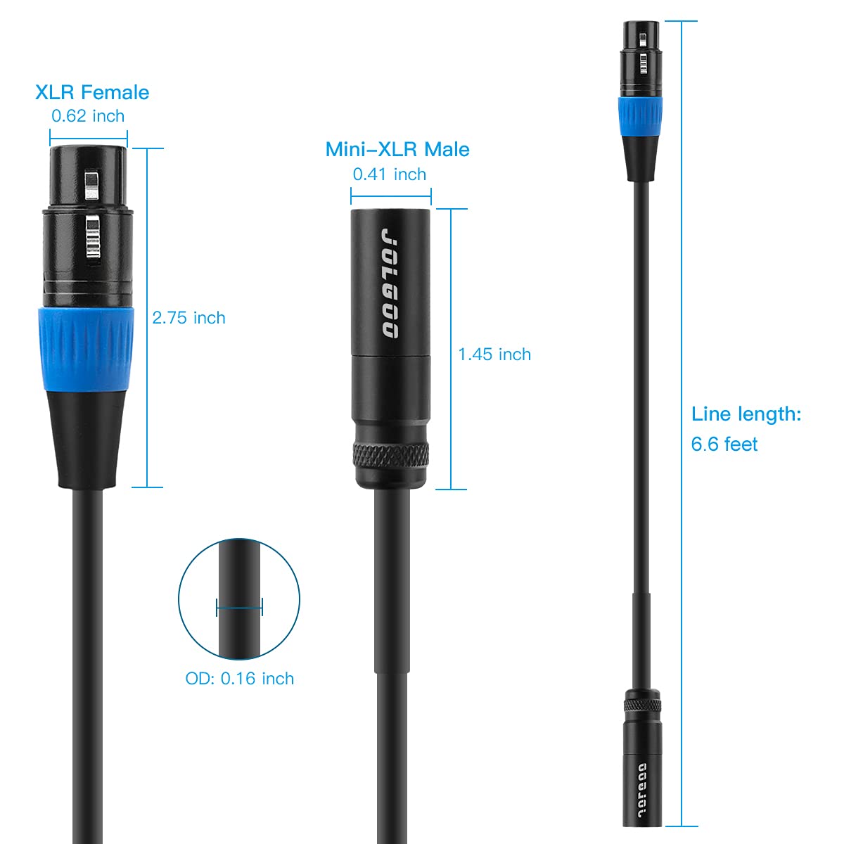 JOLGOO JOLGOO 6.6ft Mini XLR Male to XLR Female Adapter Cable for BMPCC 4K 6K Video Assist Sharp 8K Rode Mic Pro Plus - View 7 of 7