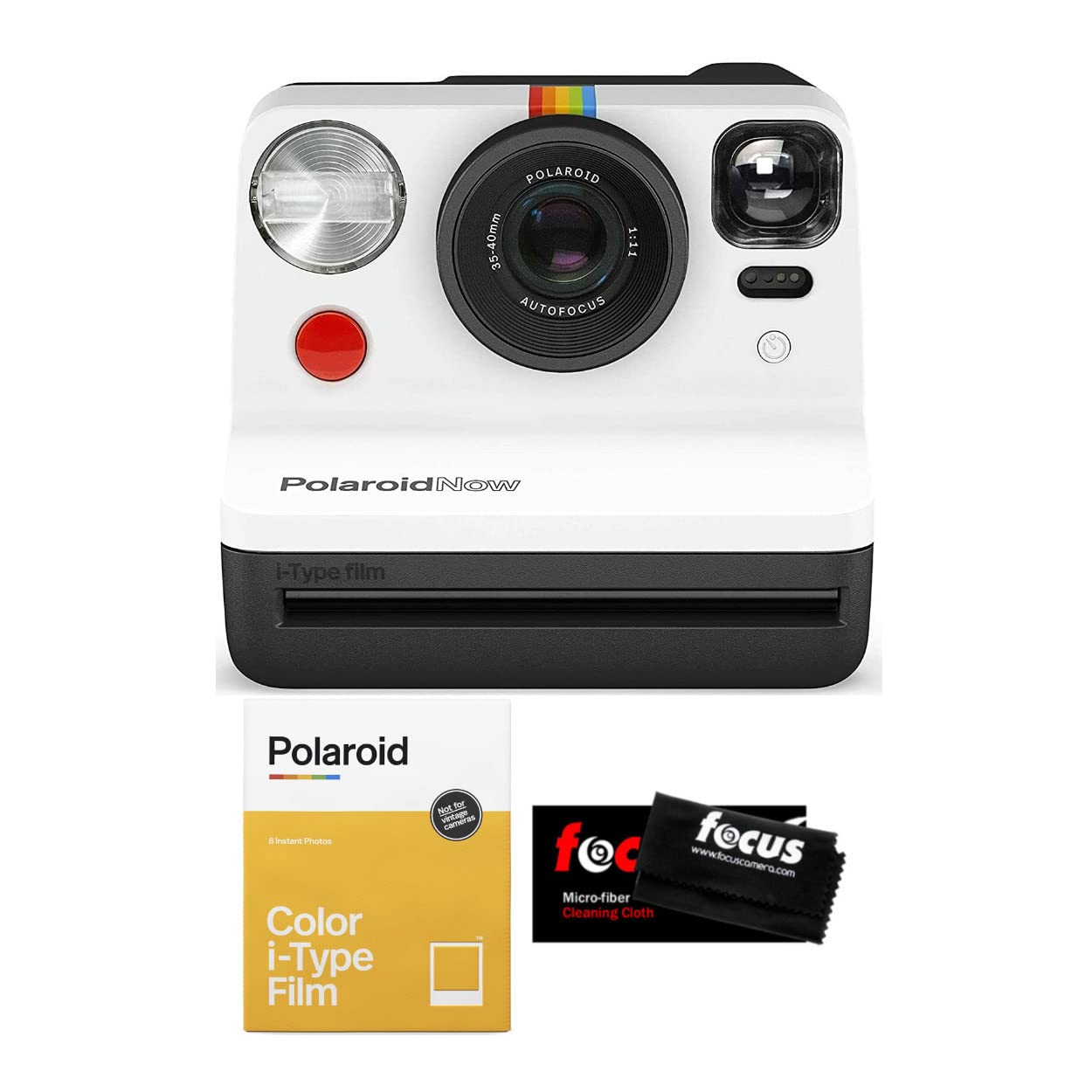 Polaroid Originals Now Viewfinder i-Type Camera Bundle: Black, Color Film & Cleaning Cloth - Instant Photography Essentials