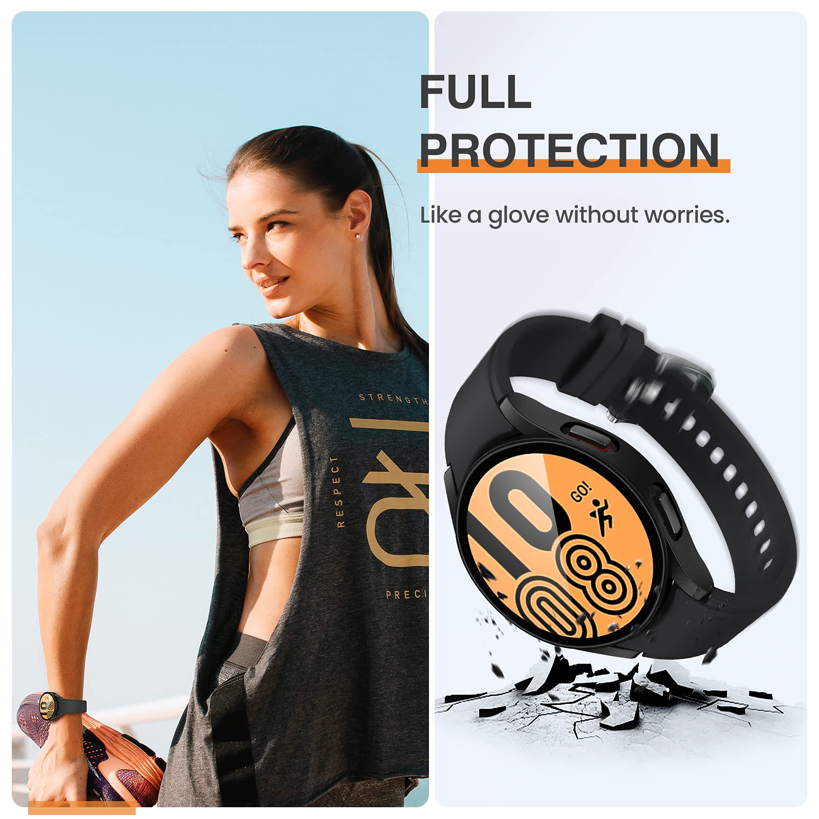 Tensea Tensea 2Pack Samsung Galaxy Watch 5 2022 4 2021 Screen Protector Case 44mm Matte Black Tempered Glass Bumper Accessories - View 3 of 7