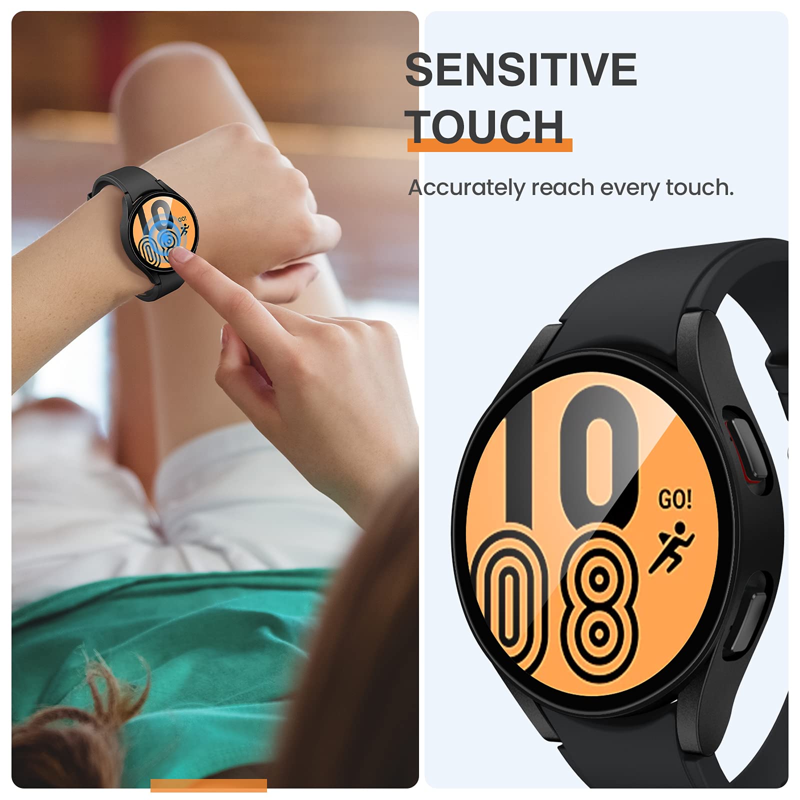 Tensea Tensea 2Pack Samsung Galaxy Watch 5 2022 4 2021 Screen Protector Case 44mm Matte Black Tempered Glass Bumper Accessories - View 5 of 7