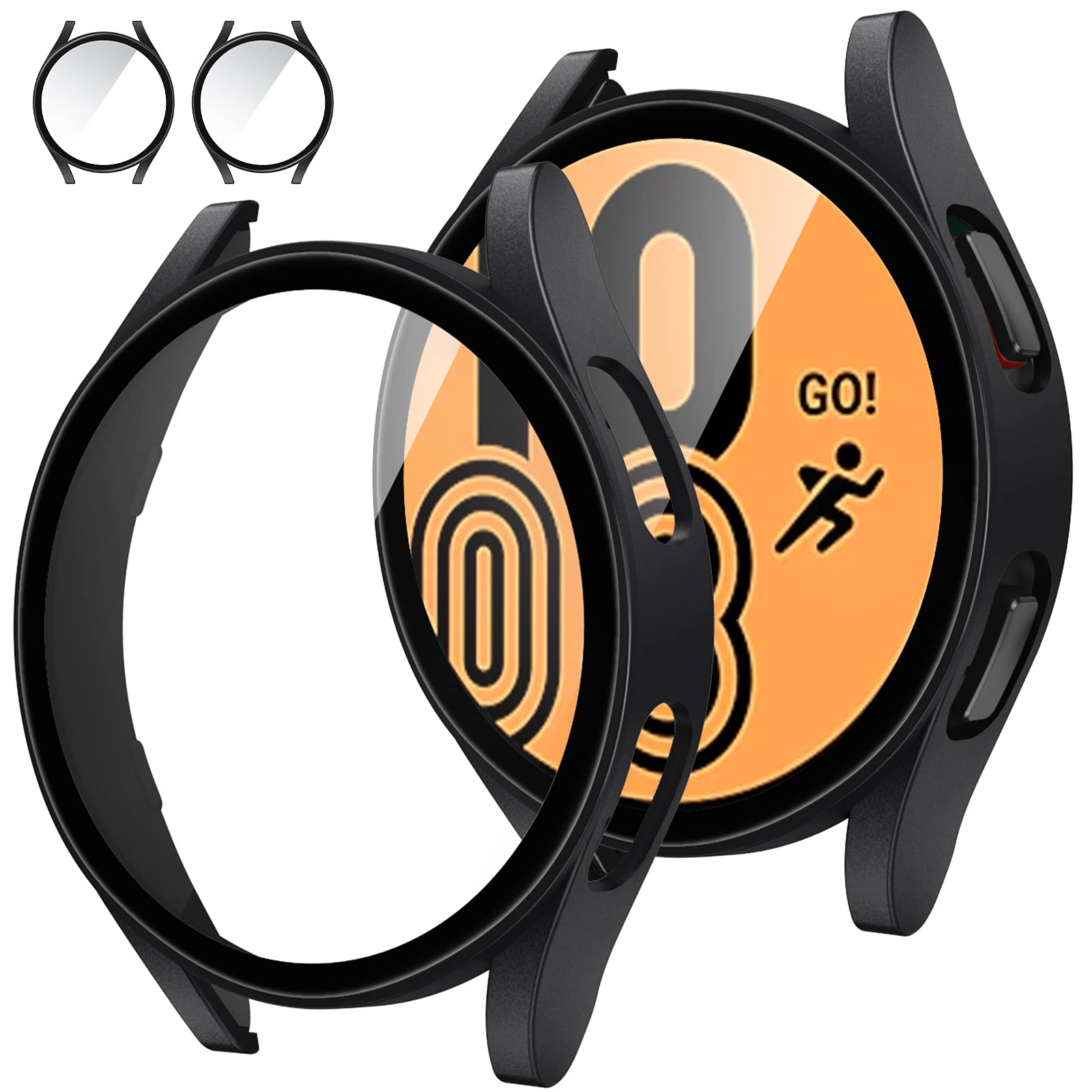 Tensea 2Pack Samsung Galaxy Watch 5 2022 4 2021 Screen Protector Case 44mm Matte Black Tempered Glass Bumper Accessories