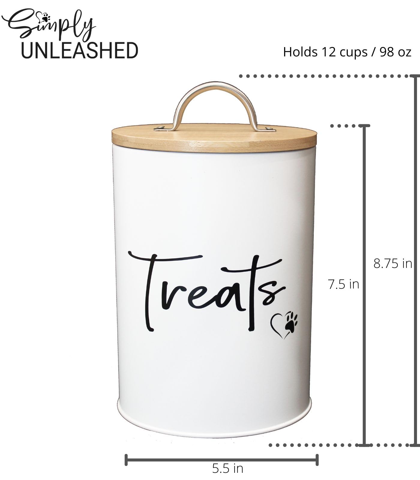 Simply Unleashed Simply Unleashed White Dog and Cat Treat Container with Bamboo Lid 98 oz 12 cups Easy Open Design - View 2 of 9