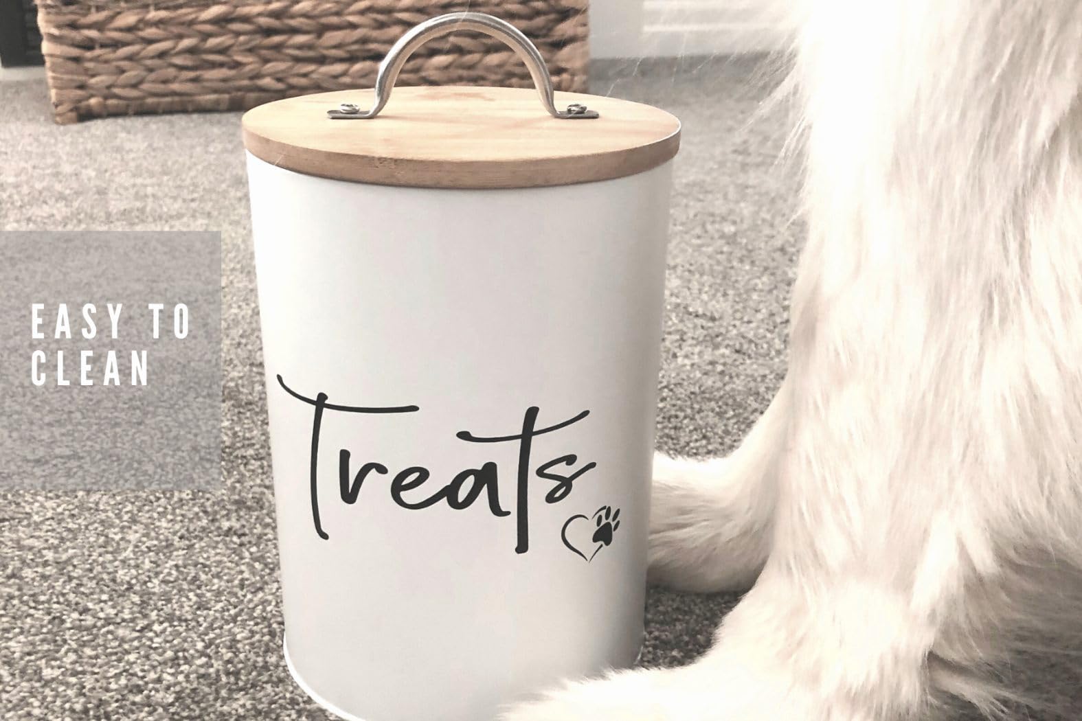 Simply Unleashed Simply Unleashed White Dog and Cat Treat Container with Bamboo Lid 98 oz 12 cups Easy Open Design - View 6 of 9