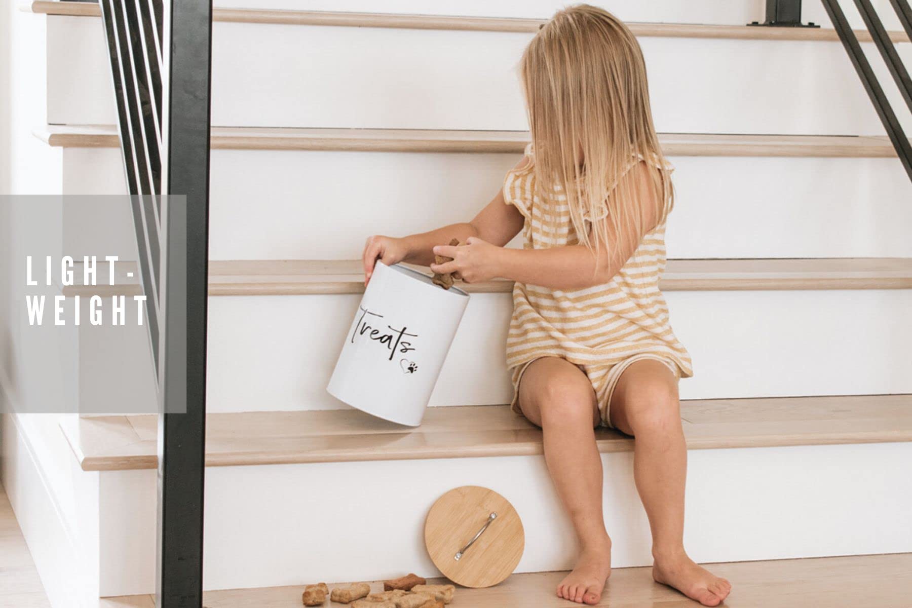 Simply Unleashed Simply Unleashed White Dog and Cat Treat Container with Bamboo Lid 98 oz 12 cups Easy Open Design - View 8 of 9