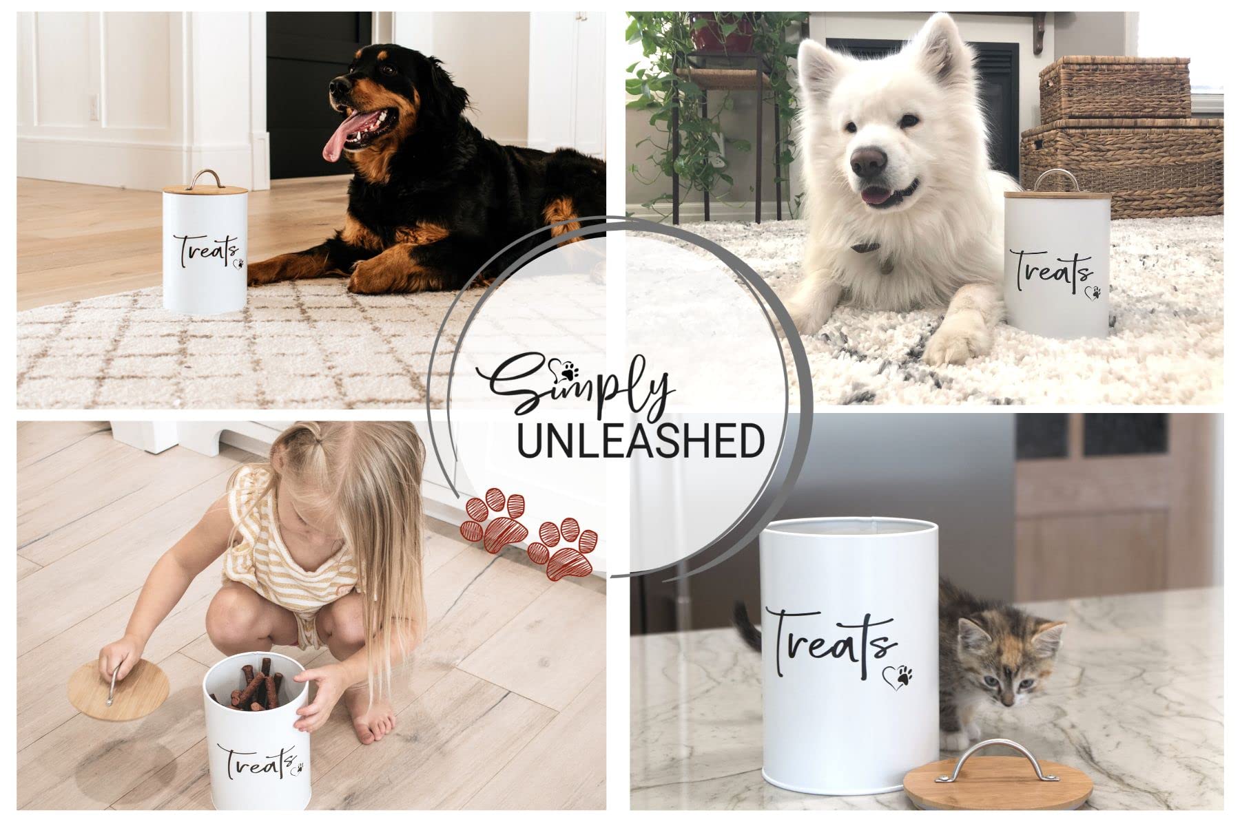 Simply Unleashed Simply Unleashed White Dog and Cat Treat Container with Bamboo Lid 98 oz 12 cups Easy Open Design - View 9 of 9