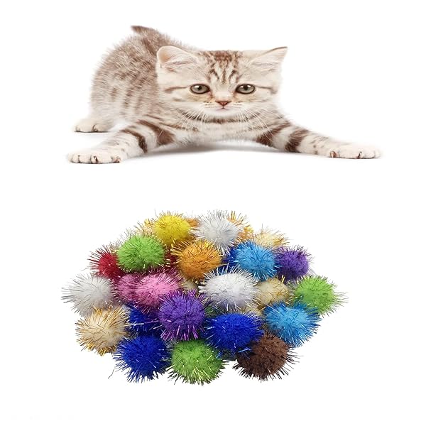 Muluo 30 Pcs Crinkle Balls Cat Toys Sparkle Balls Mylar Glitter Pom Pom Tinsel Balls Color Random Fun Playtime for Cats - View 8 of 8