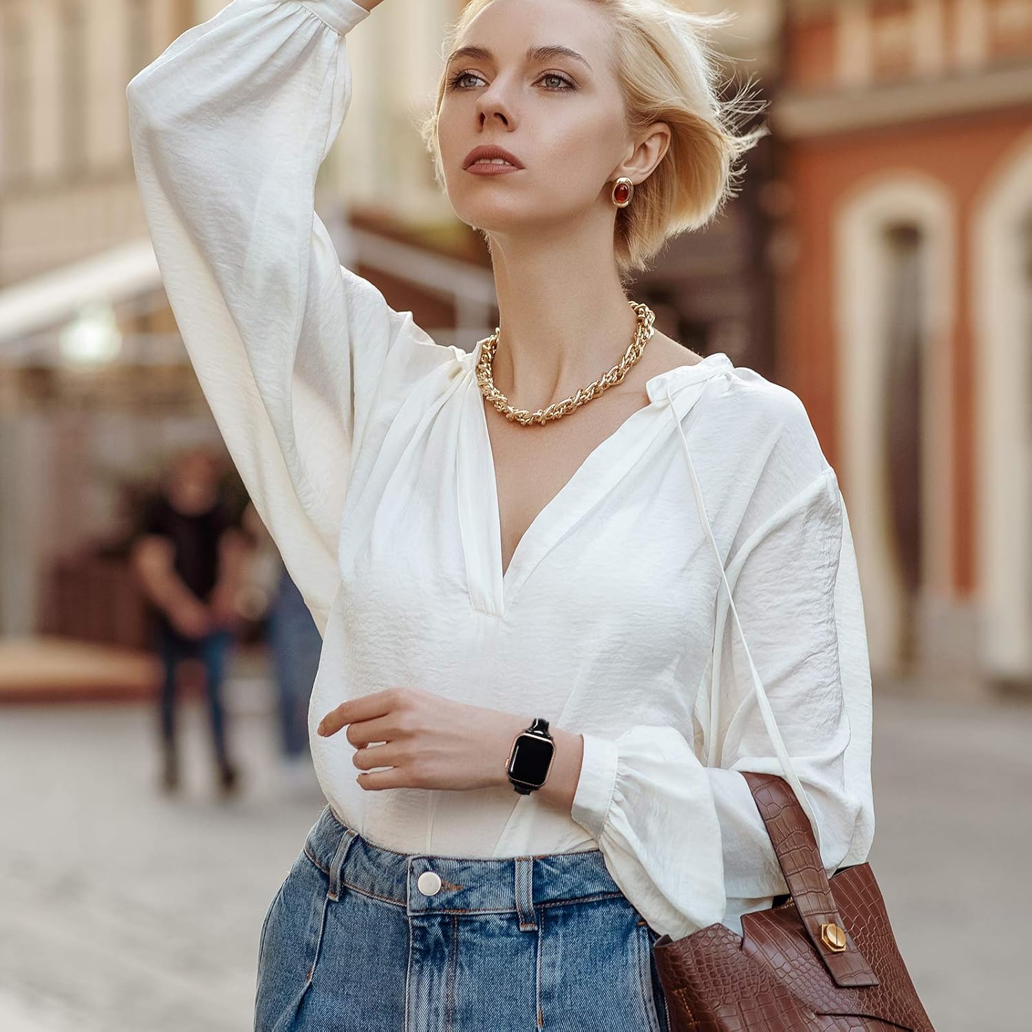 Mazoft Mazoft Patent Leather Slim Bands for Apple Watch 38mm to 49mm Glossy Leather Women Thin Strap for iWatch Ultra Series 1 to 9 Black - View 5 of 8