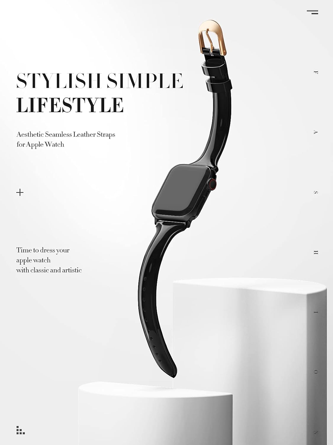 Mazoft Mazoft Patent Leather Slim Bands for Apple Watch 38mm to 49mm Glossy Leather Women Thin Strap for iWatch Ultra Series 1 to 9 Black - View 6 of 8