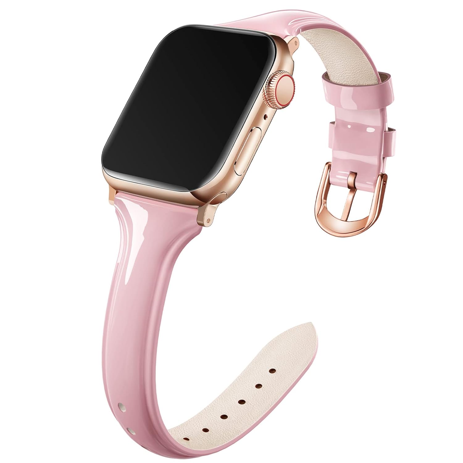 Mazoft Mazoft Patent Leather Slim Bands for Apple Watch 38mm to 49mm Glossy Leather Women Thin Strap for iWatch Ultra Series 1 to 9 Black - View 8 of 8