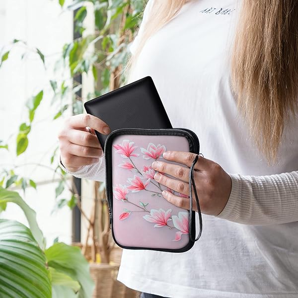 kwmobile "KWMobile 6" Neoprene e-Reader Pouch - Universal Pink/White Sleeve Case with Zipper & Wrist Strap" - View 4 of 9