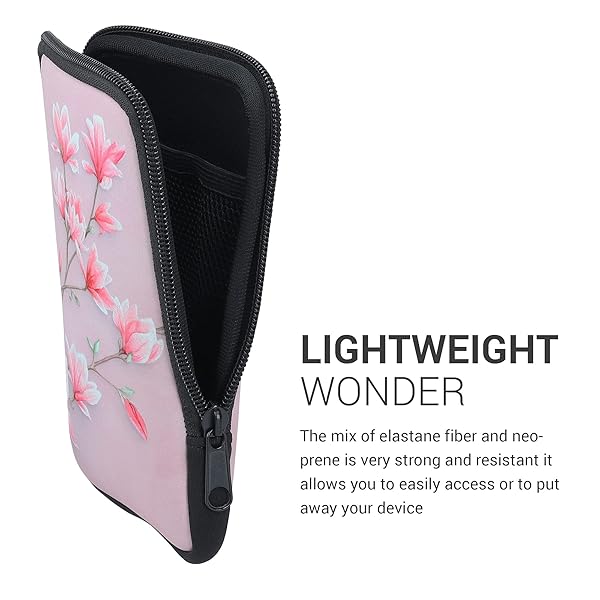 kwmobile "KWMobile 6" Neoprene e-Reader Pouch - Universal Pink/White Sleeve Case with Zipper & Wrist Strap" - View 5 of 9