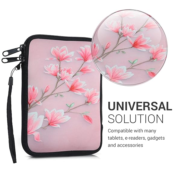 kwmobile "KWMobile 6" Neoprene e-Reader Pouch - Universal Pink/White Sleeve Case with Zipper & Wrist Strap" - View 6 of 9