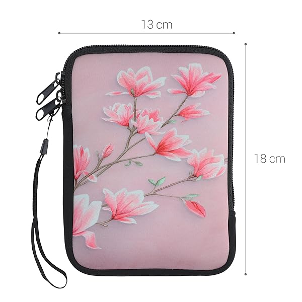 kwmobile "KWMobile 6" Neoprene e-Reader Pouch - Universal Pink/White Sleeve Case with Zipper & Wrist Strap" - View 8 of 9