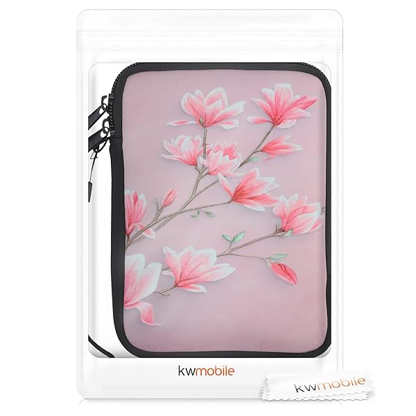 kwmobile "KWMobile 6" Neoprene e-Reader Pouch - Universal Pink/White Sleeve Case with Zipper & Wrist Strap" - View 9 of 9