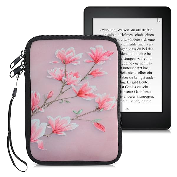 kwmobile "KWMobile 6" Neoprene e-Reader Pouch - Universal Pink/White Sleeve Case with Zipper & Wrist Strap" - View 2 of 9