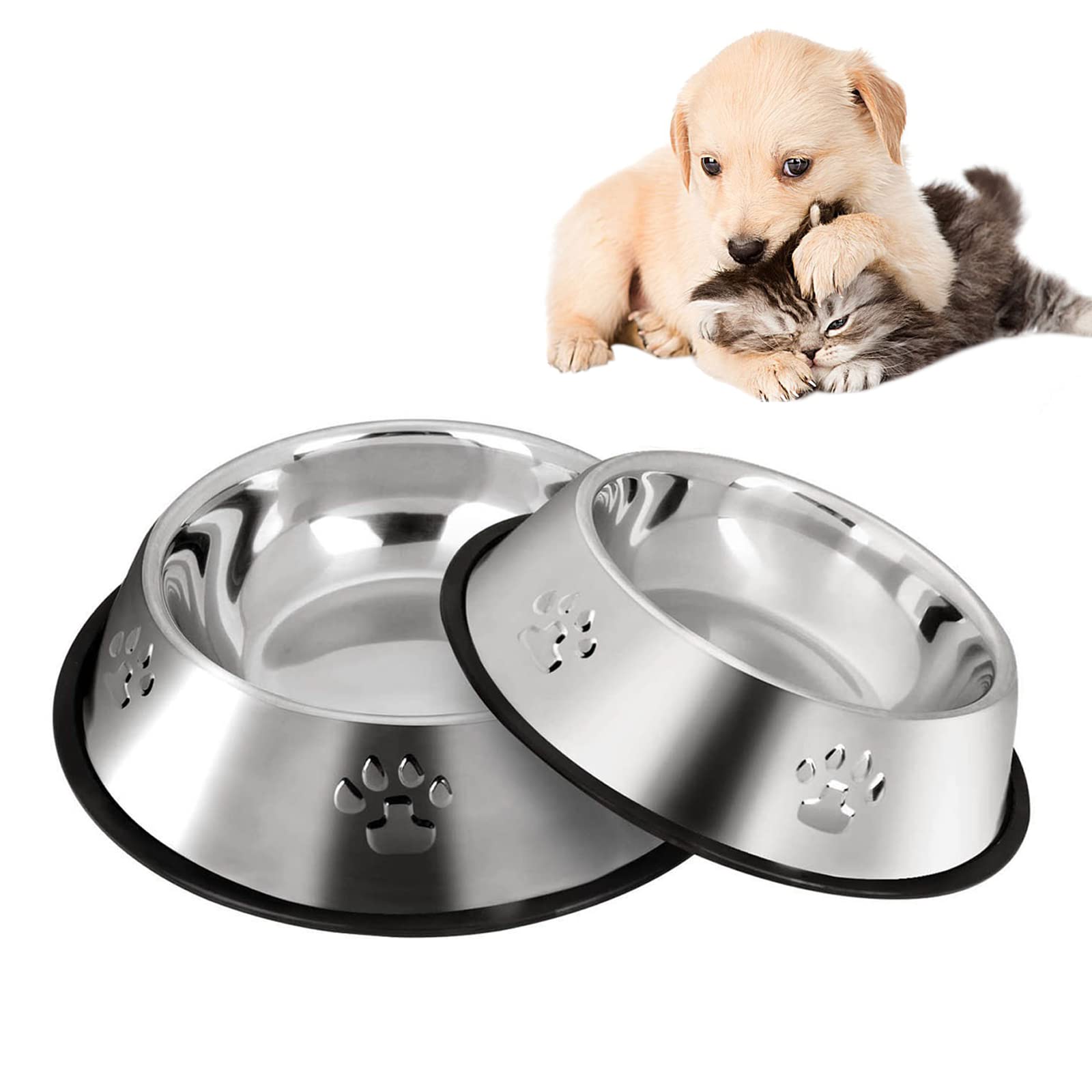YUDANSI YUDANSI Stainless Steel Dog Bowls with Rubber Base Small Pet Feeder and Water Bowls 11oz for Dogs and Cats