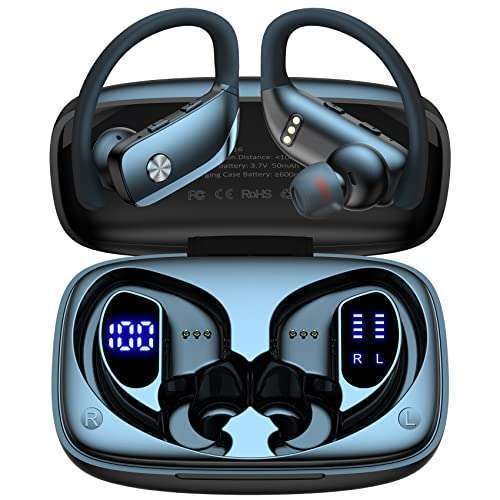 bmani bmani Wireless Earbuds: 48hrs Playtime, LED Display, Sport Earhooks & Built-in Mic for Ultimate Workout Experience
