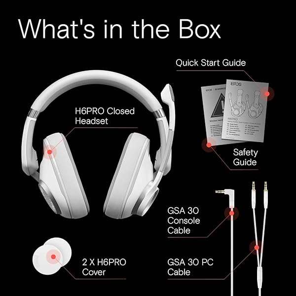 EPOS EPOS H6Pro Closed Acoustic Gaming Headset - Lightweight Over-Ear Mic for Xbox, PS4, PS5 & PC - Lift-to-Mute Feature - White - View 5 of 7