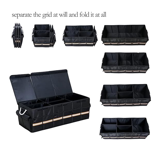 Tianle XL Black Tianle Car Trunk Organizer - Collapsible with Lid, Reflective Strip & Aluminium Handle for SUV, Truck & Minivan - View 4 of 7