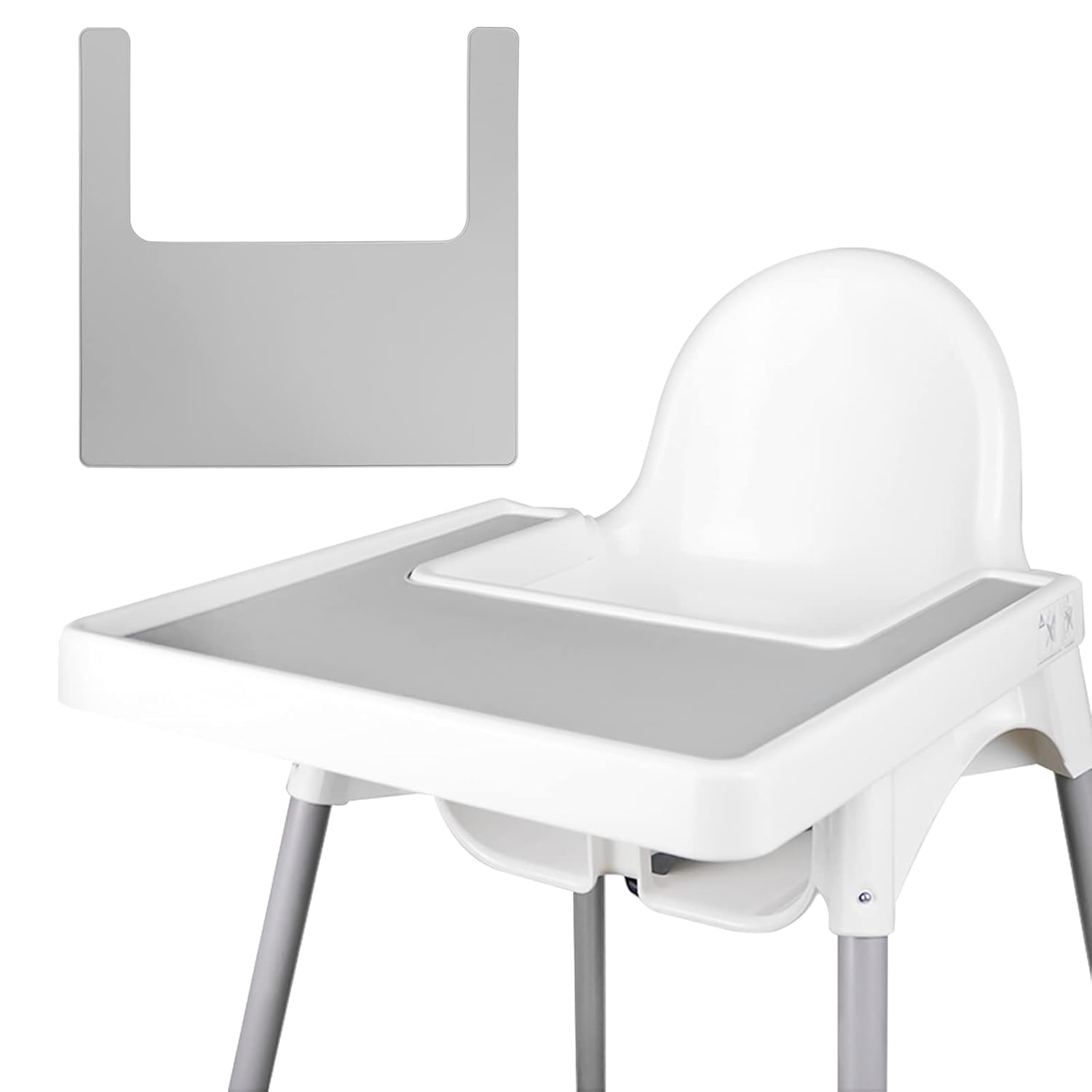 Lomgwumy Durable High Chair Placemat Silicone for IKEA Antilop Hygienic Easy Clean for Toddlers and Babies Light Gray