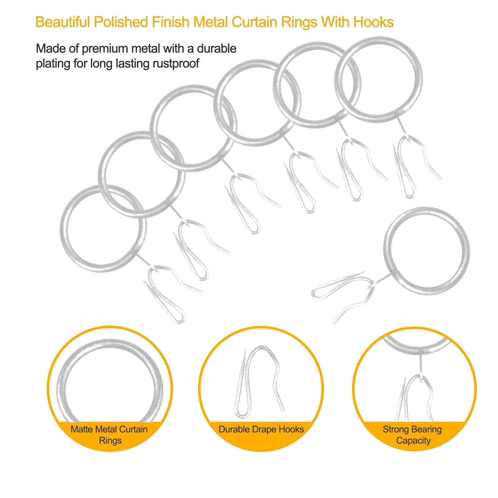 WISION 60 Pcs Metal Drapery Curtain Rings and Hooks 30 mm Internal Diameter Matt Silver for Easy Hanging and Stylish Window Treatments - View 3 of 7