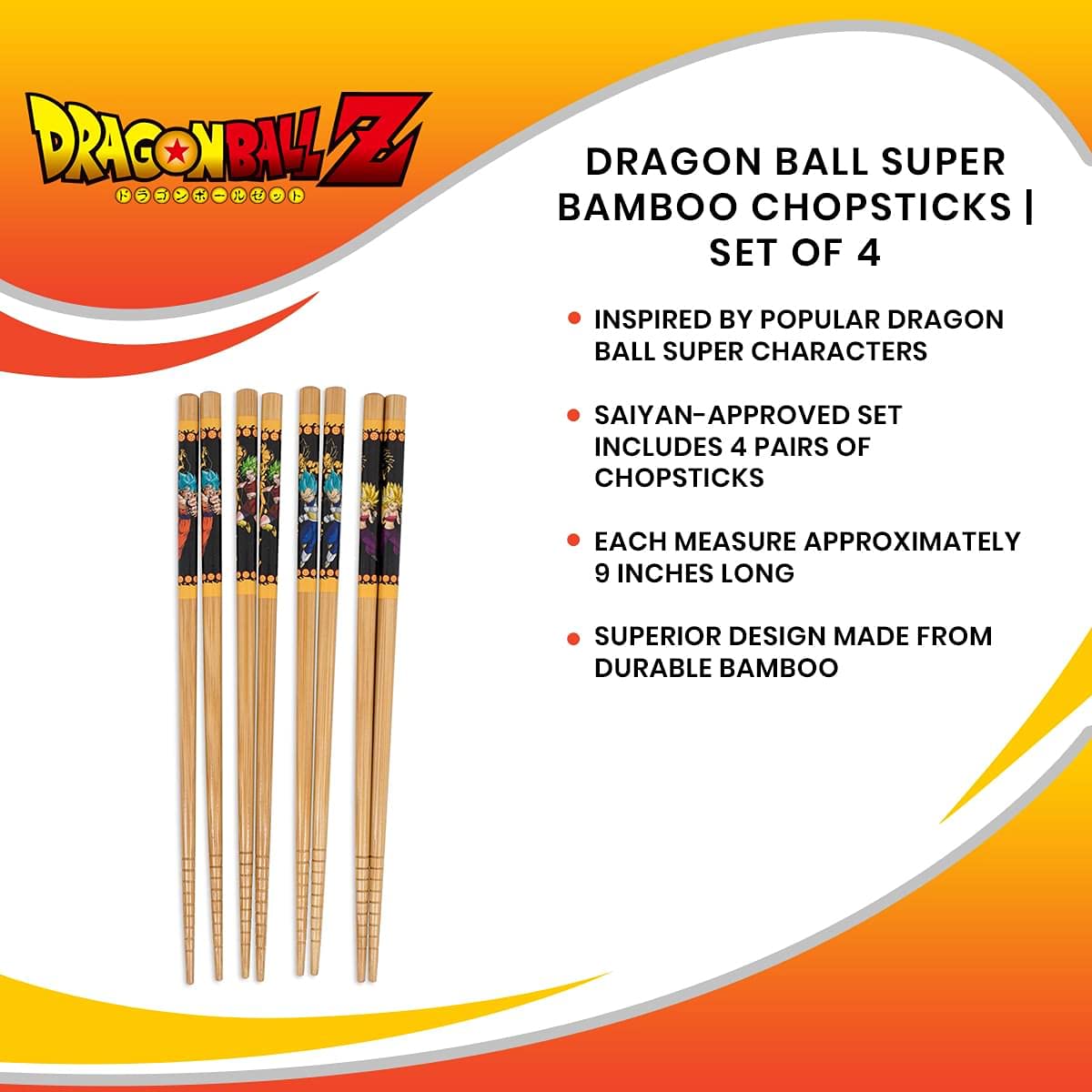 JUST FUNKY Dragon Ball Super Wooden Bamboo Chopsticks Set of 4 for Ramen Noodles Japanese Dinnerware Official Anime Collectible with Goku Vegeta - View 6 of 6