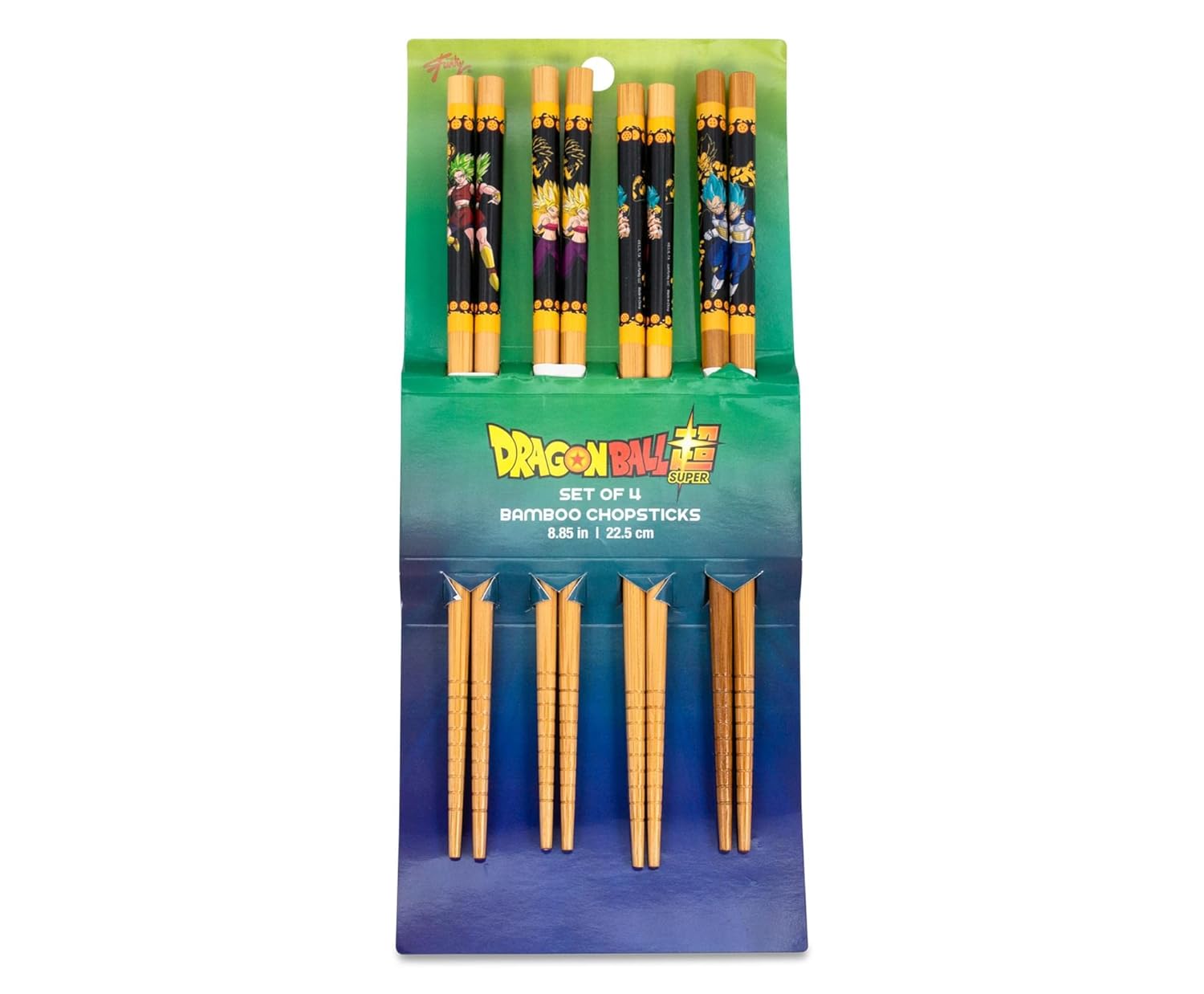JUST FUNKY Dragon Ball Super Wooden Bamboo Chopsticks Set of 4 for Ramen Noodles Japanese Dinnerware Official Anime Collectible with Goku Vegeta