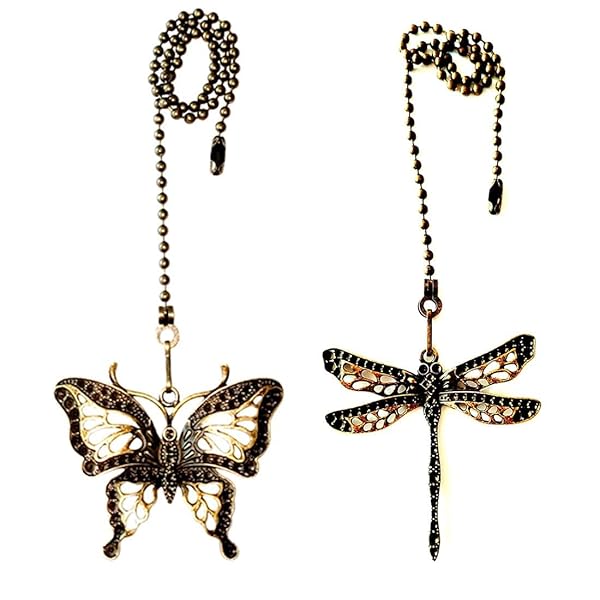 GDQLCNXB "GDQLCNXB 12" Ceiling Fan Pull Chain Set - Dragonfly & Butterfly Beaded Extenders for Lighting & Fans - 2 Pcs"