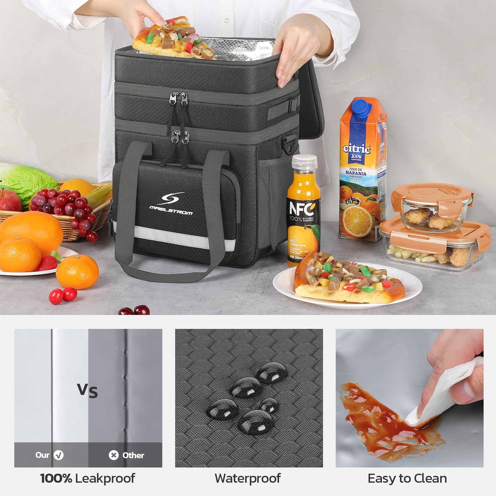 Maelstrom Maelstrom Insulated Lunch Box for Men and Women Leakproof Cooler Bag Large Grey Ideal for Work and School - View 2 of 7