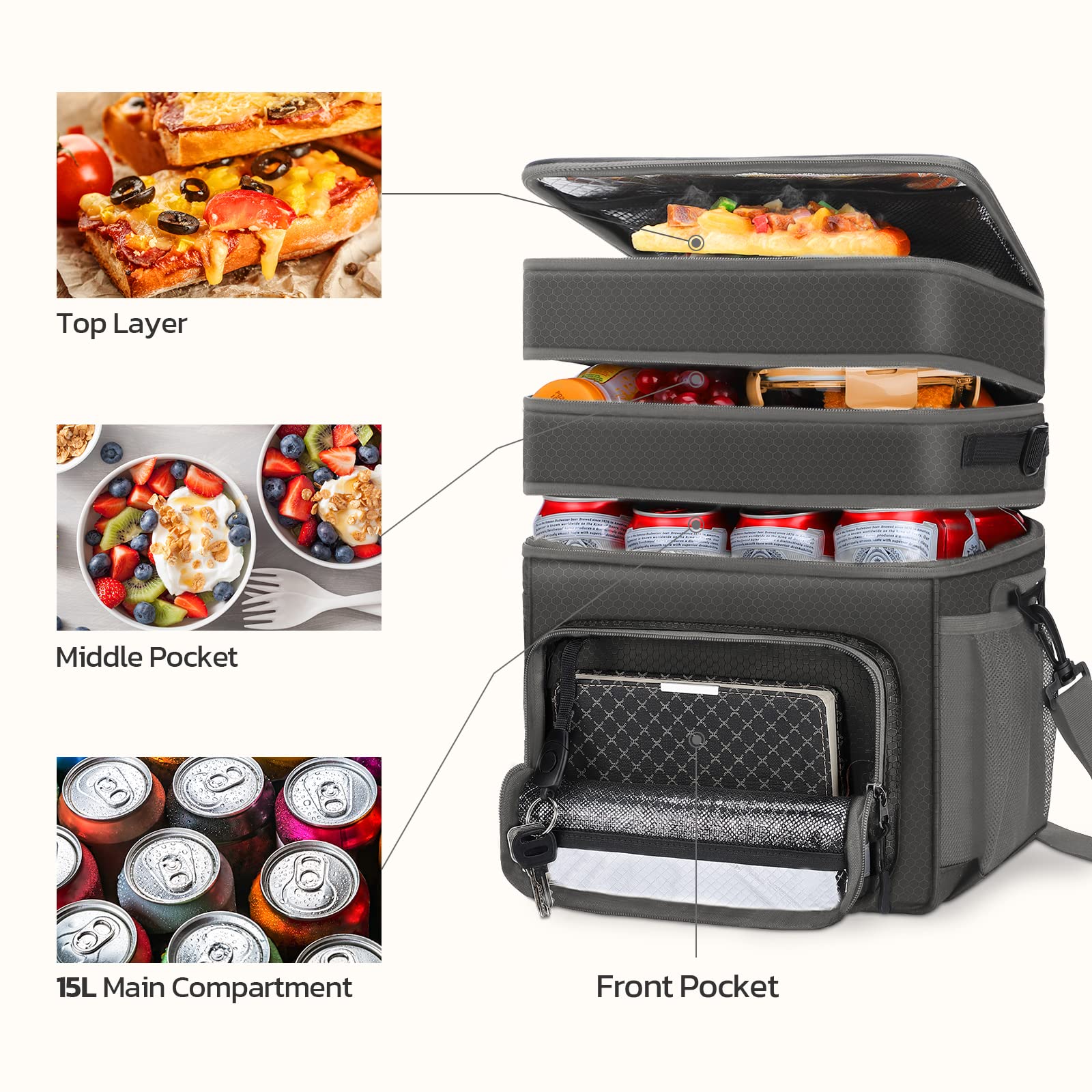 Maelstrom Maelstrom Insulated Lunch Box for Men and Women Leakproof Cooler Bag Large Grey Ideal for Work and School - View 6 of 7