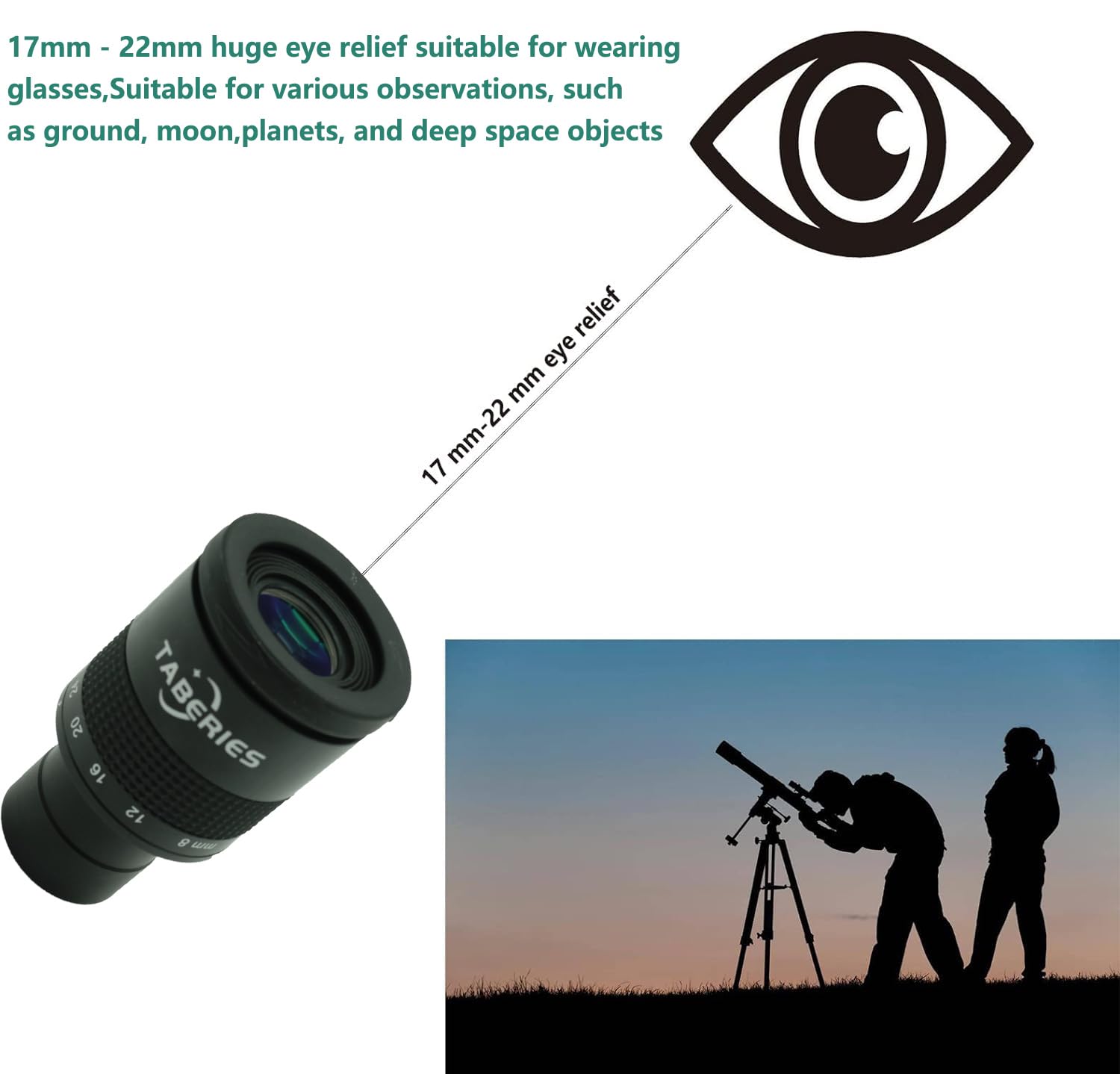 Taberies Zoom Eyepiece for Telescope 8mm to 24mm 1.25 Inch 9 Element 6 Group 40 to 60 Degree Field of View Telescope Accessories for Astronomy - View 3 of 7