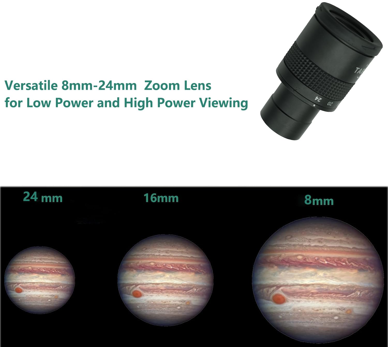 Taberies Zoom Eyepiece for Telescope 8mm to 24mm 1.25 Inch 9 Element 6 Group 40 to 60 Degree Field of View Telescope Accessories for Astronomy - View 4 of 7