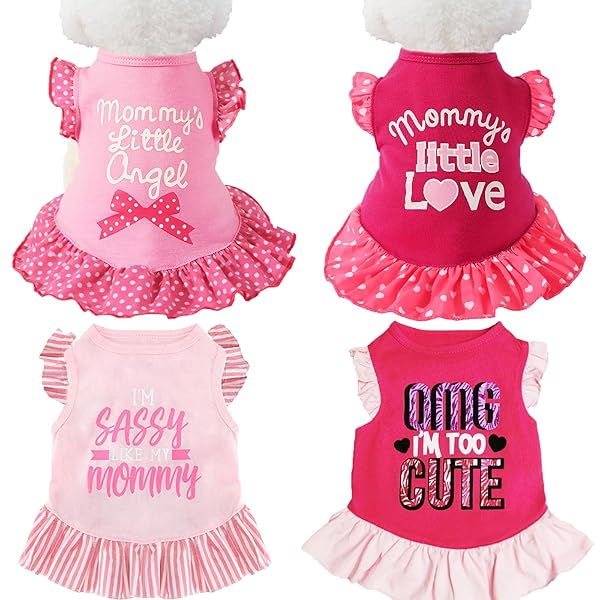 XPUDAC XPUDAC 4 Pieces Pet Dog Dress Shirt and Skirt Cute Summer Clothes for Small Dogs and Cats in Pink Angel Large Size