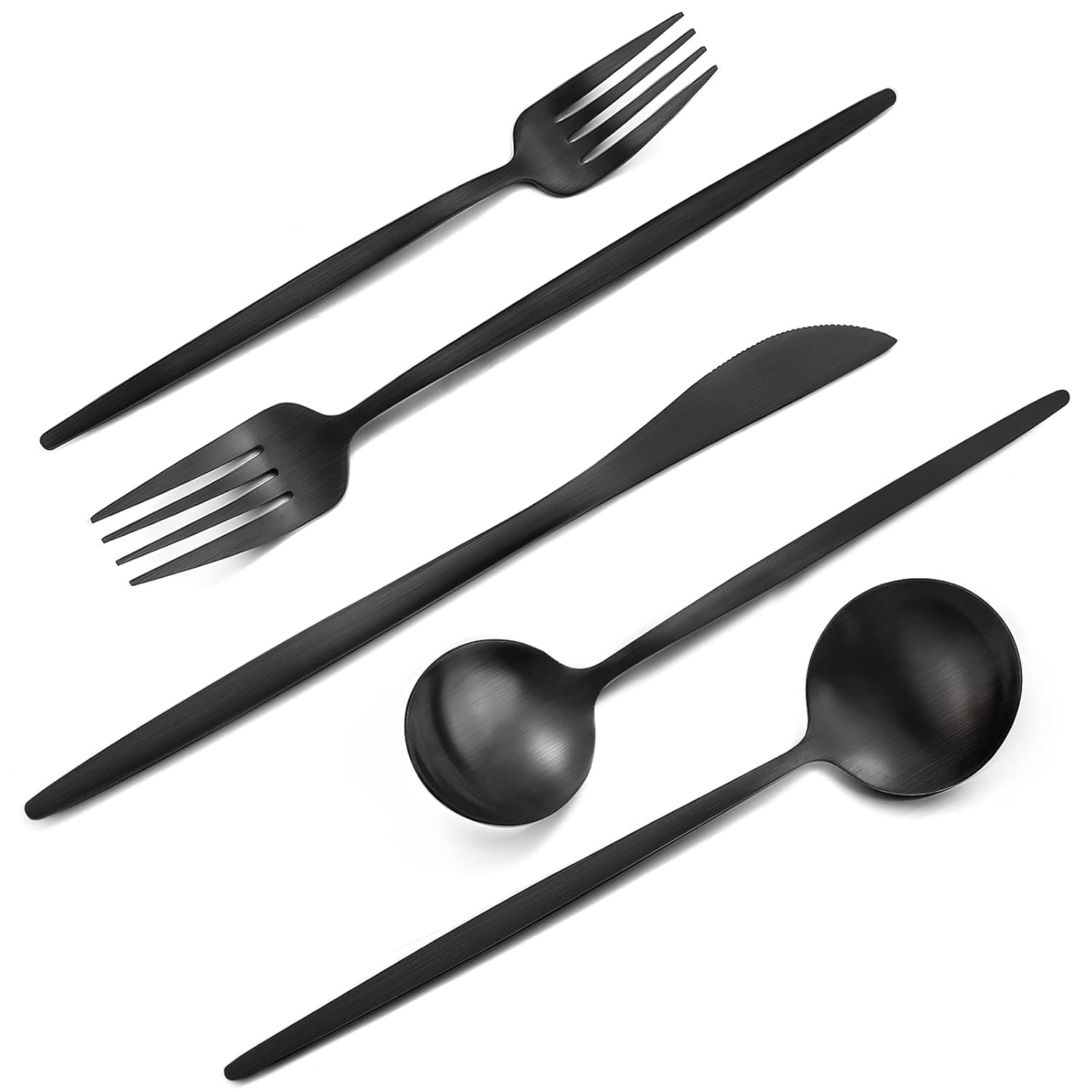 VANVRO VANVRO 40-Piece Matte Black Stainless Steel Silverware Set for 8 Dishwasher Safe Flatware Cutlery Set for Home and Restaurant