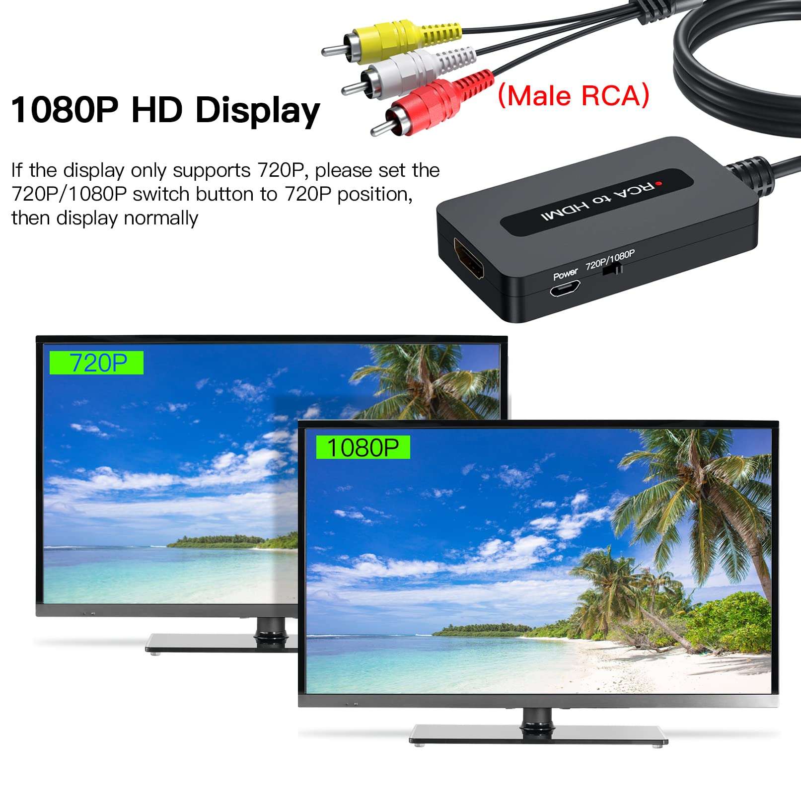 TIXILINBI Male RCA to HDMI Cable Converter with HDMI and RCA Cables - Full HD 1080P Output for Gaming Consoles & Media Players - View 7 of 7