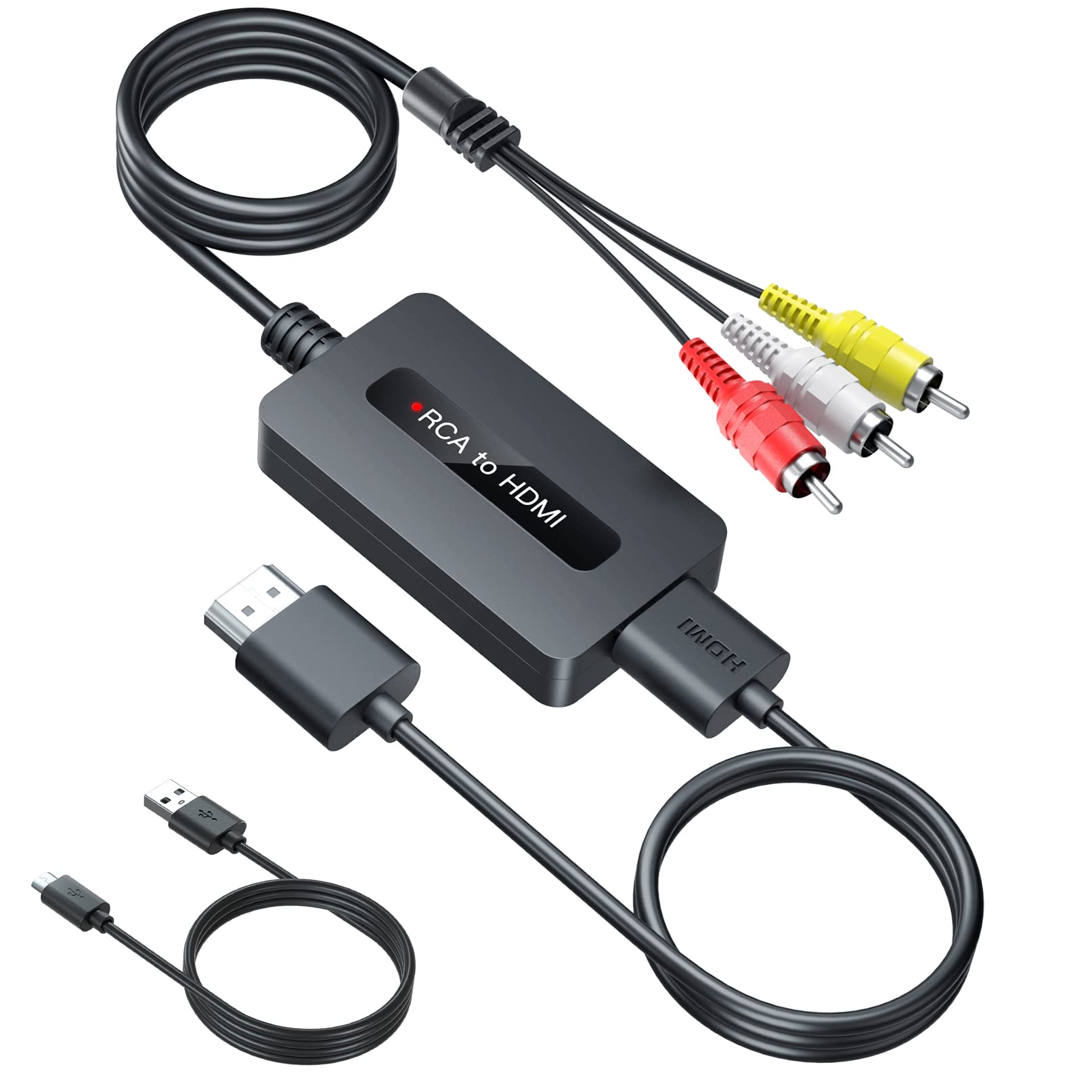 TIXILINBI Male RCA to HDMI Cable Converter with HDMI and RCA Cables - Full HD 1080P Output for Gaming Consoles & Media Players