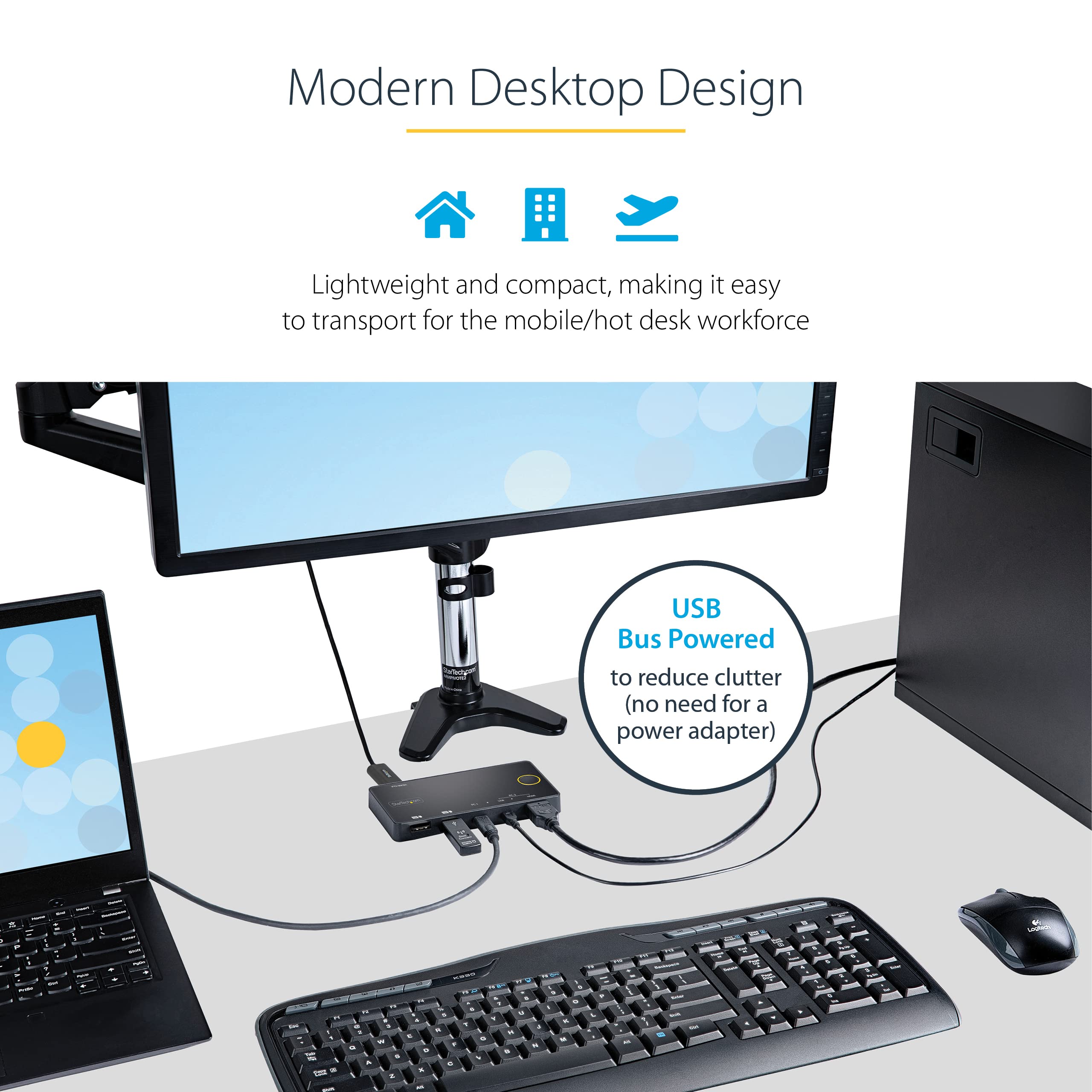 StarTech.com StarTech 2 Port Hybrid USB-A HDMI USB-C KVM Switch 4K 60Hz Compact Desktop Laptop Thunderbolt 3 Compatible USB Bus Powered - View 4 of 6