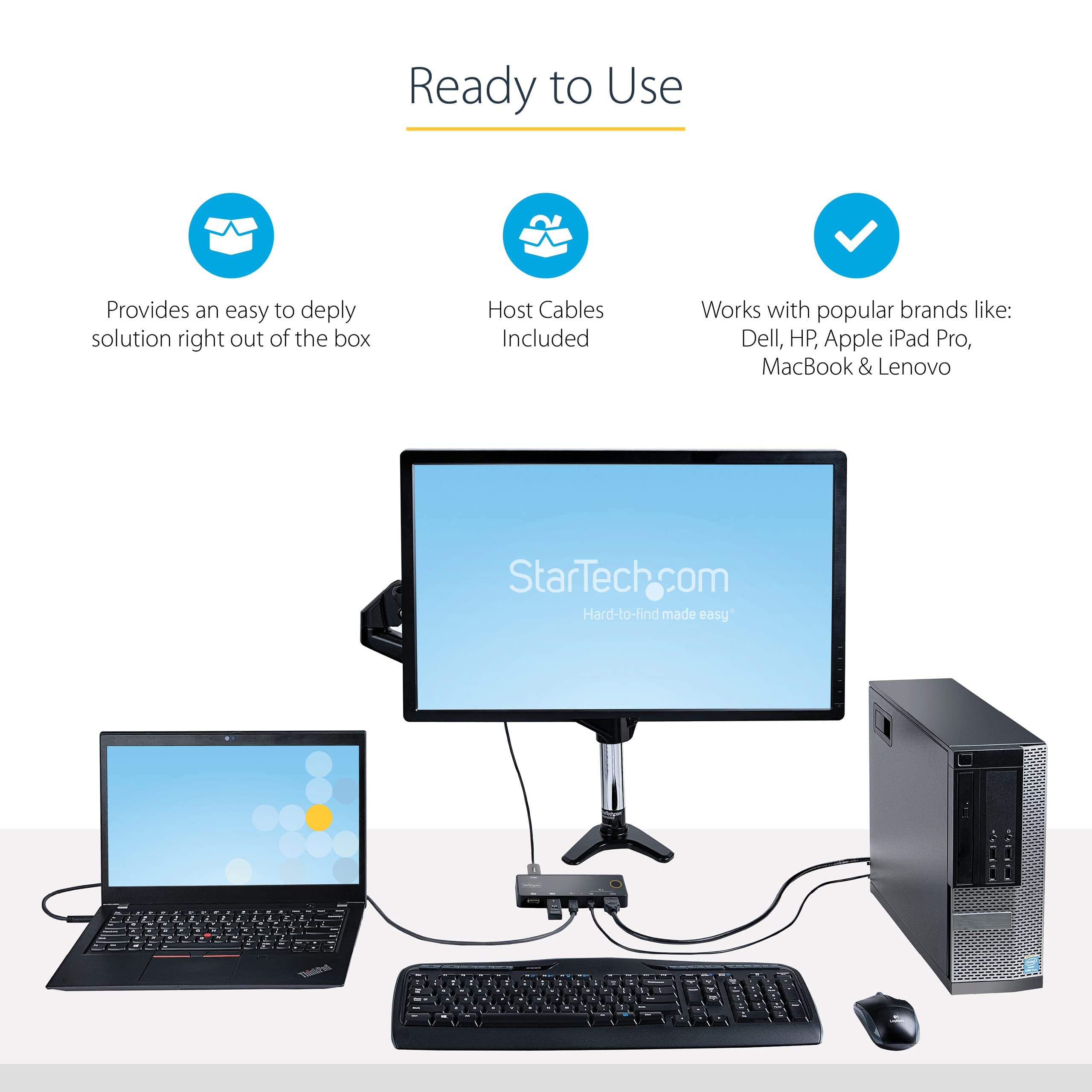 StarTech.com StarTech 2 Port Hybrid USB-A HDMI USB-C KVM Switch 4K 60Hz Compact Desktop Laptop Thunderbolt 3 Compatible USB Bus Powered - View 5 of 6