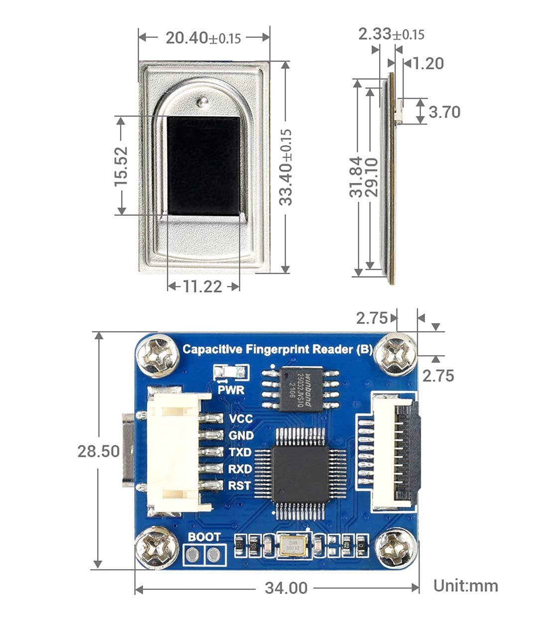 Coolwell High Precision Capacitive Fingerprint Reader Module Dual Ports UART USB for Enrolling Image Processing Matching and Searching - View 7 of 7