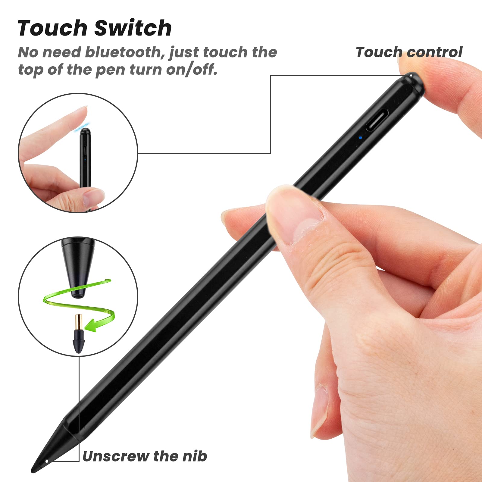 EVACH Stylus Pencil for iPad 8th 9th 10th Generation 10.2 Inch Palm Rejection Compatible with Apple Pencil 2nd Generation Black - View 3 of 5