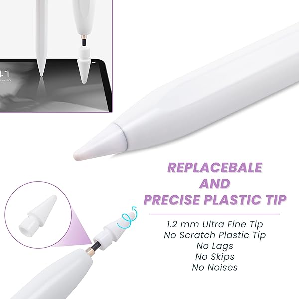 EDIVIA iPad Air Pencil 2024 Stylus Pen for iPad Air M2 11 13 iPad 10th 9th Generation Magnetic Palm Rejection Fast Charging White - View 6 of 7