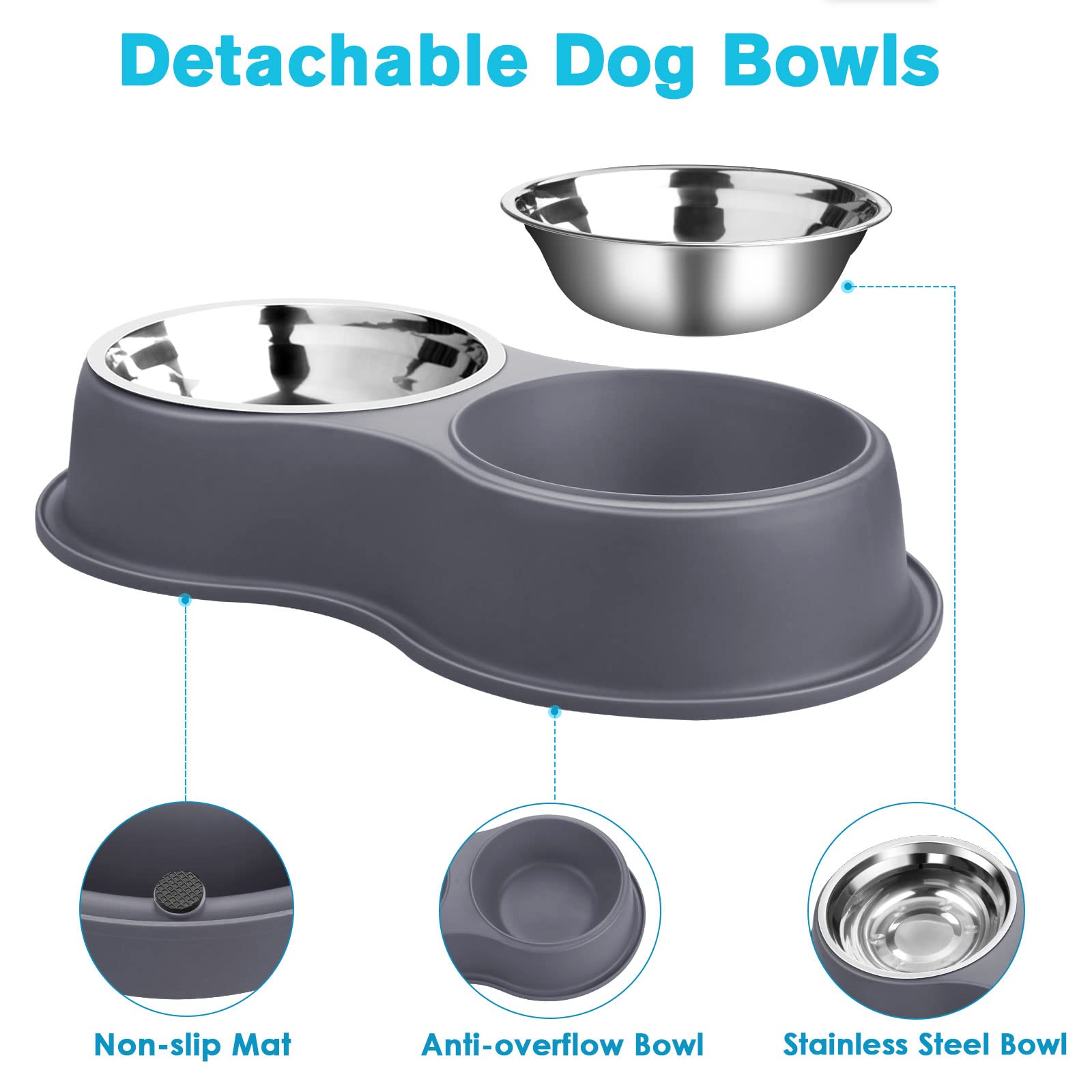 EpetsLove Epetslove Double Dog Bowls Stainless Steel Non-Slip Pet Feeder for Water and Food Ideal for Puppies Medium Dogs and Cats - View 3 of 7