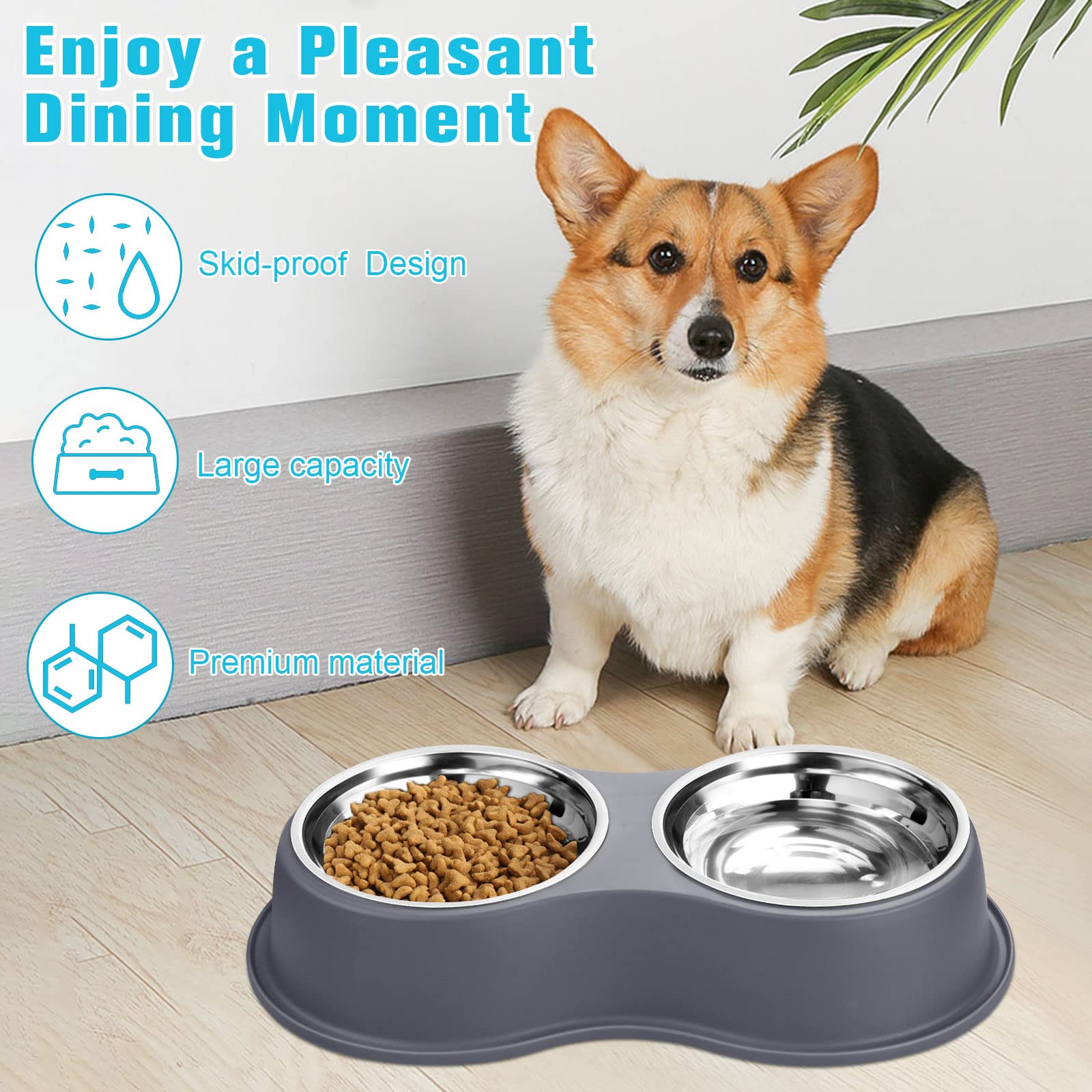 EpetsLove Epetslove Double Dog Bowls Stainless Steel Non-Slip Pet Feeder for Water and Food Ideal for Puppies Medium Dogs and Cats - View 4 of 7