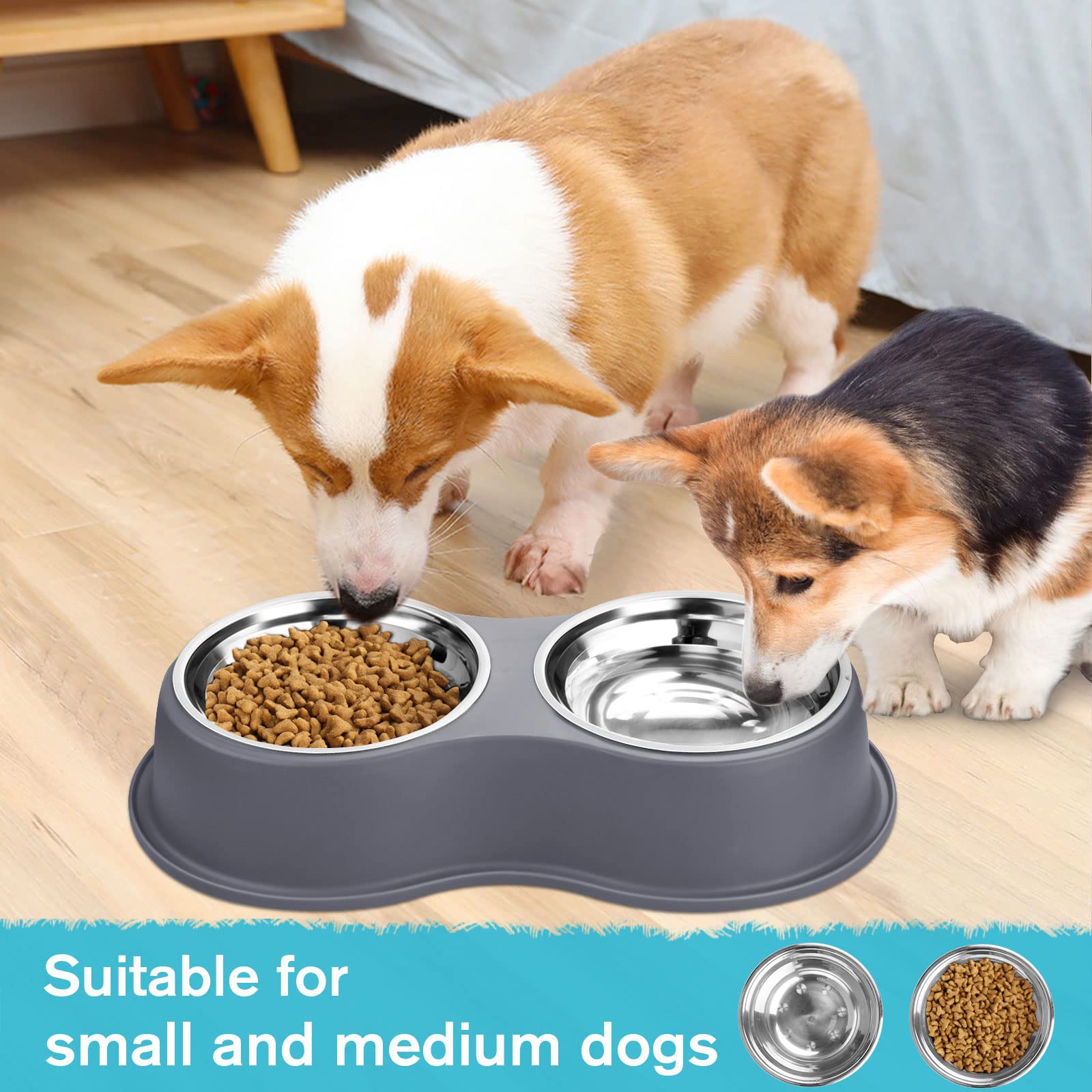 EpetsLove Epetslove Double Dog Bowls Stainless Steel Non-Slip Pet Feeder for Water and Food Ideal for Puppies Medium Dogs and Cats - View 7 of 7